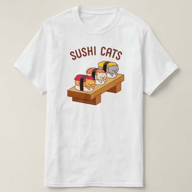 Funny Cat T-Shirt - SUSHI CHAÎNES (Design devant)