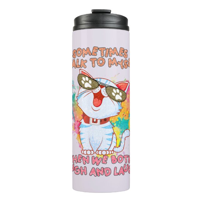 Funny Cat Talk an sich selbst - Niedliche und humo Thermosbecher (Vorderseite)