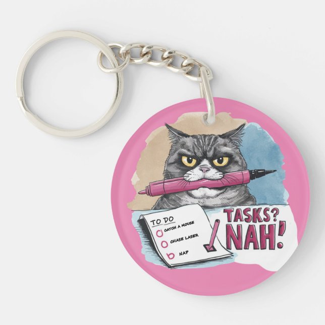 Funny Cat To Do List Pink Schlüsselanhänger (Vorderseite)