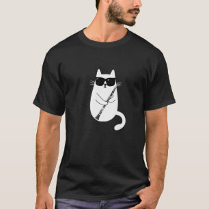 Funny Cat tragen Sonnenbrille spielen Klarinette M T-Shirt