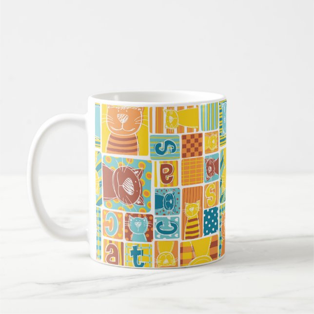 Funny Cat Tuch Flickwerk Tapete, abstrakte Naht Kaffeetasse (Links)