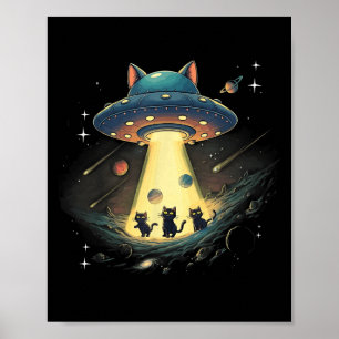 Funny Cat Ufo Niedlich Kitty Space Raumschiff Alie Poster