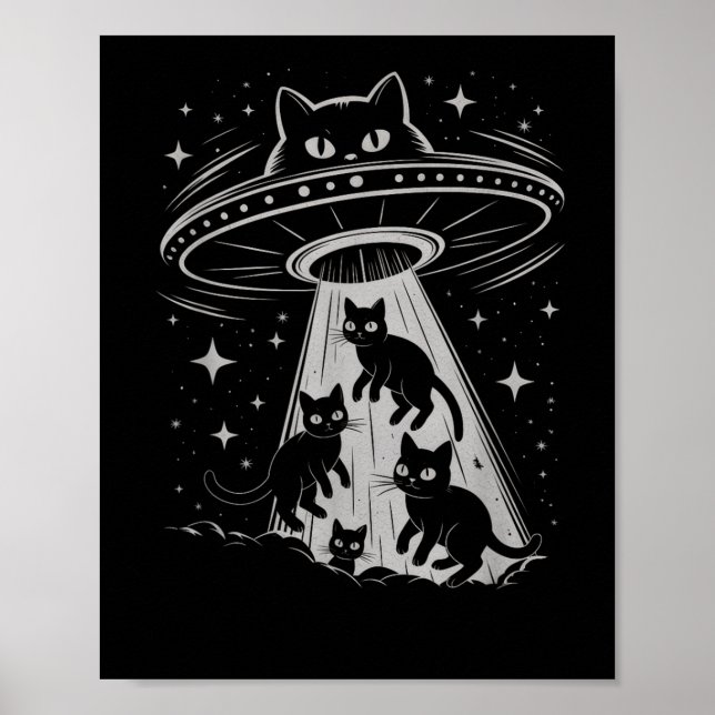 Funny Cat Ufo Spaceship Alien Galaxy Ästhetische Poster (Vorne)