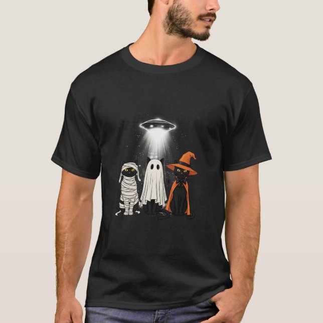 Funny Cat UFO Three Kitty Space Spaceship Alien Ha T-Shirt (Vorderseite)