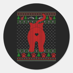 Funny Cat Ugly Christmas Sweater Familie Matching  Runder Aufkleber
