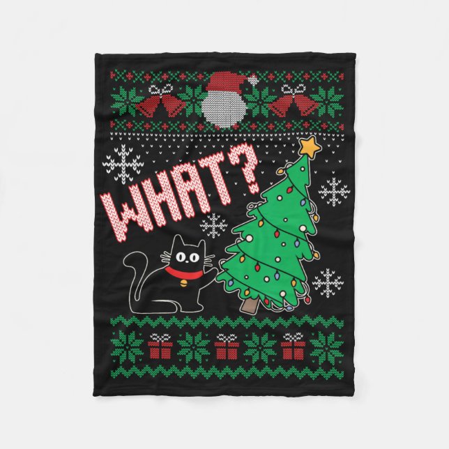 Funny Cat Ugly Christmas Sweater Feline Ugly Chris Fleecedecke (Vorderseite)