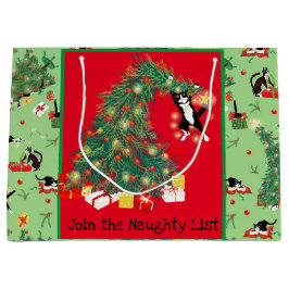 Funny Cat und Weihnachtsbaum Trouble Custom Green Große Geschenktüte