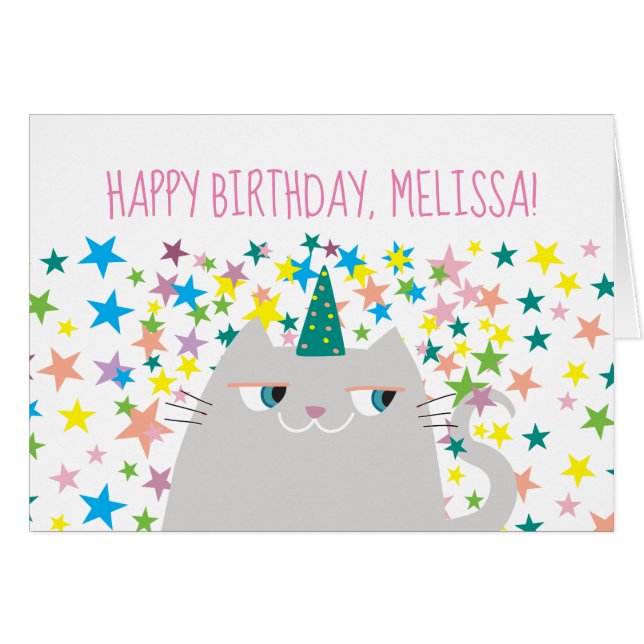 Funny Cat Unicorn glücklich Geburtstag (Vorderseite (Horizontal))