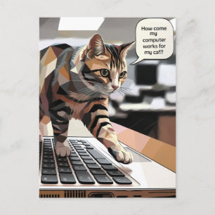 Funny Cat Walking on Computer Postkarte