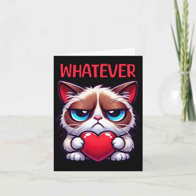 Funny Cat Was auch immer Grumpy Valentine Karte (Vorderseite)