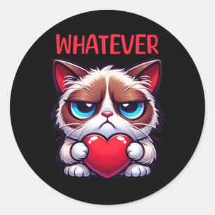 Funny Cat Was auch immer Grumpy Valentine Runder Aufkleber