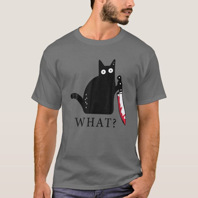 Funny Cat Was? Mörderische schwarze Katze mit Mess T-Shirt (Vorderseite)
