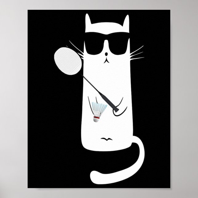 Funny Cat Wear Sungles Playing Dminton Poster (Vorne)