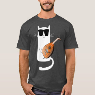 Funny Cat Wearing Sonnenbrille Playing Lute T-Shirt