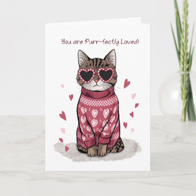 Funny Cat Wearing Sonnenbrille Valentinstag Karte (Vorderseite)