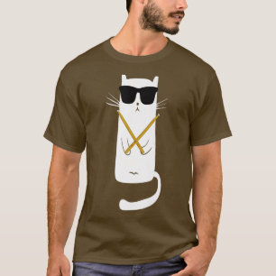 Funny Cat Wearing Sonnenbrillen Playing Drums Drum T-Shirt