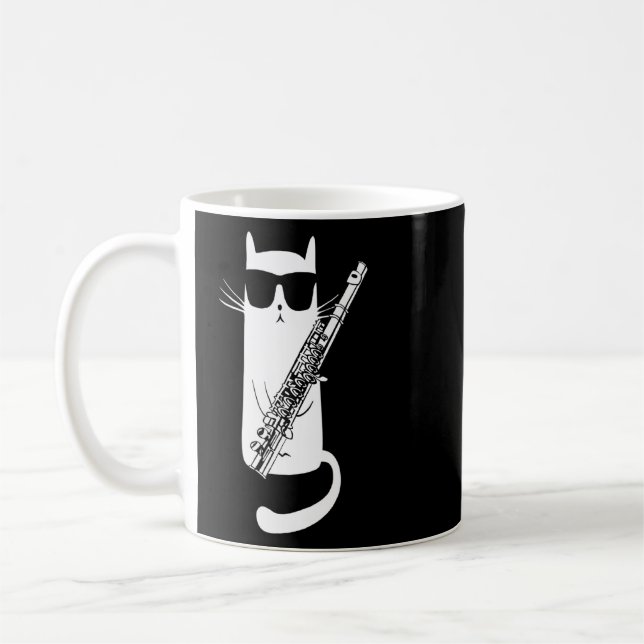 Funny Cat Wearing Sonnenbrillen Playing Flute Musi Kaffeetasse (Links)