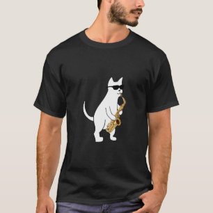 Funny Cat Wearing Sunglasses Playing Saxophone  T-Shirt