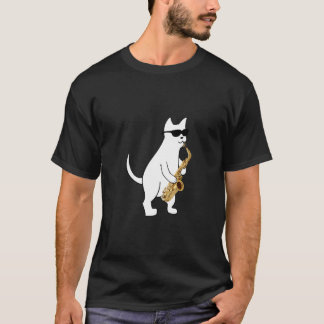 Funny Cat Wearing Sunglasses Playing Saxophone  T-Shirt