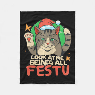 Funny Cat Weihnachten schauen, wie ich ganz fest b Fleecedecke