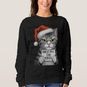 Funny Cat Weihnachtsbaum Killer Frauen Sweatshirt