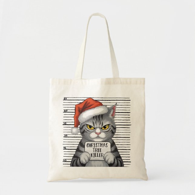 Funny Cat Weihnachtsbaum Killer Tragetasche (Vorne)