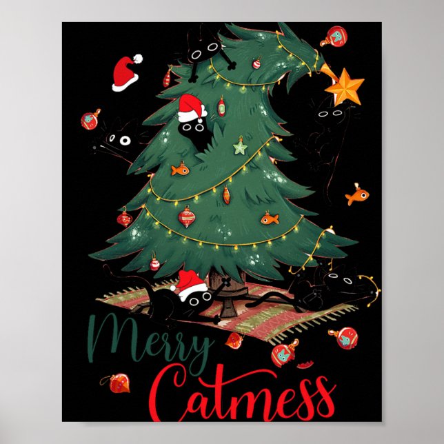 Funny Cat Weihnachtsbaum Merry Catmess Cat Lover K Poster (Vorne)