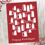 Funny Cat Weihnachtsfeiertag Postcard Feiertagspostkarte<br><div class="desc">Viel spaßige kleine weiße Katzen auf festlichem rotem Hintergrund. Ändern Sie den Gruß zu personalisieren. Originelle Kunst von Nic Squirrell.</div>