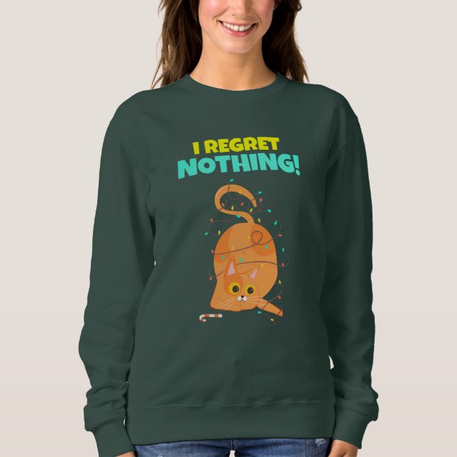 Funny Cat Weihnachtslichter knallen auf Sweatshirt (Vorderseite)