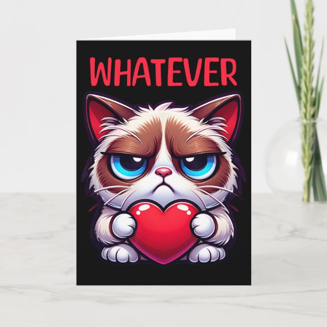 Funny Cat Whatever Grumpy Valentine  Karte (Vorderseite)