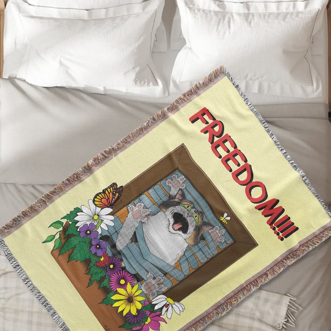 Funny Cat Window Yellow Freedom Decke (Von Creator hochgeladen)