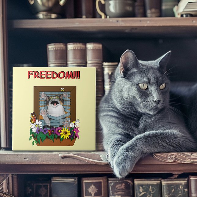 Funny Cat Window Yellow Freedom Fliese (Von Creator hochgeladen)