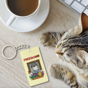 Funny Cat Window Yellow Freedom Schlüsselanhänger