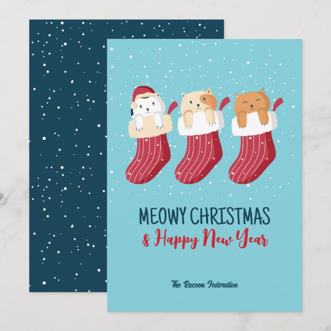 Funny Cat Winter Holiday Meowy Weihnachten (Vorne/Hinten)