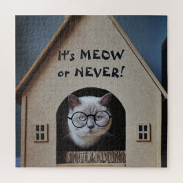 Funny Cat With Glasses It's Meow or Never Quote