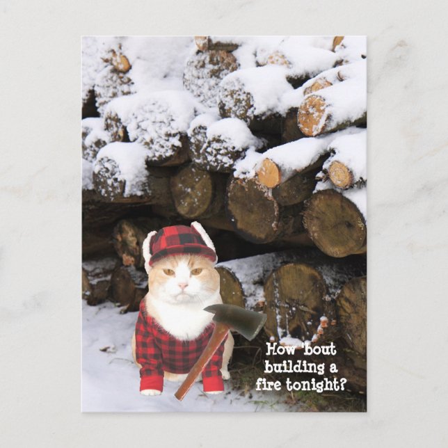 Funny Cat Woodcut Postkarte (Vorderseite)