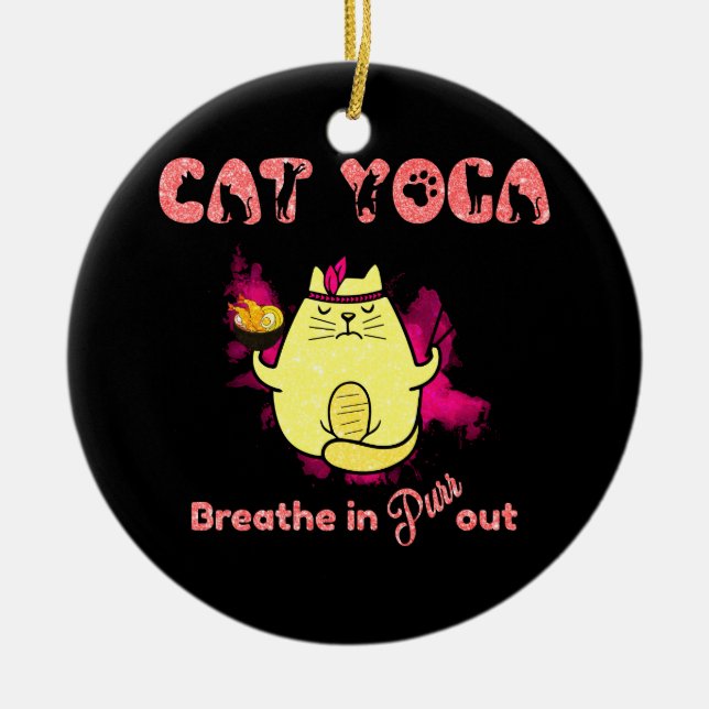 Funny Cat Yoga Keramik Ornament (Vorne)