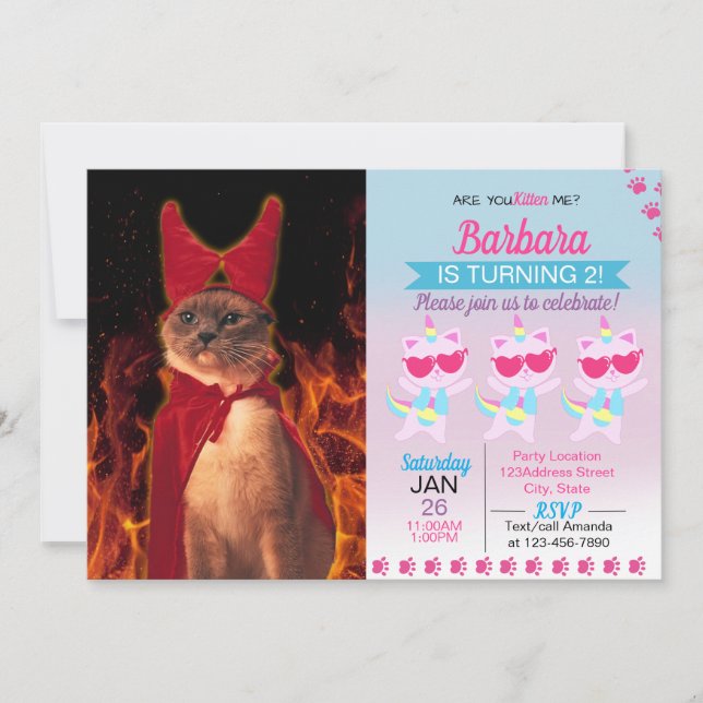 Funny Cat zu Halloween Devil Costume Einladung (Vorderseite)