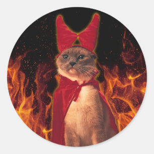 Funny Cat zu Halloween Devil Costume Runder Aufkleber