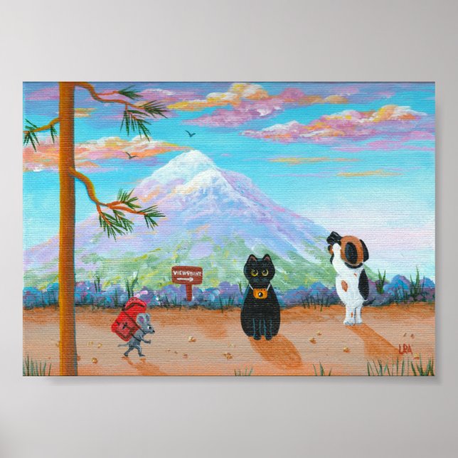 Funny Cats and Dog Mountain Trail Poster (Vorne)