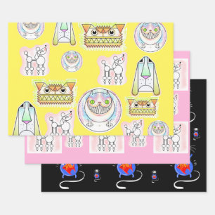 Funny Cats and Dogs Gift Wrap Paper Sheet Set Geschenkpapier Set