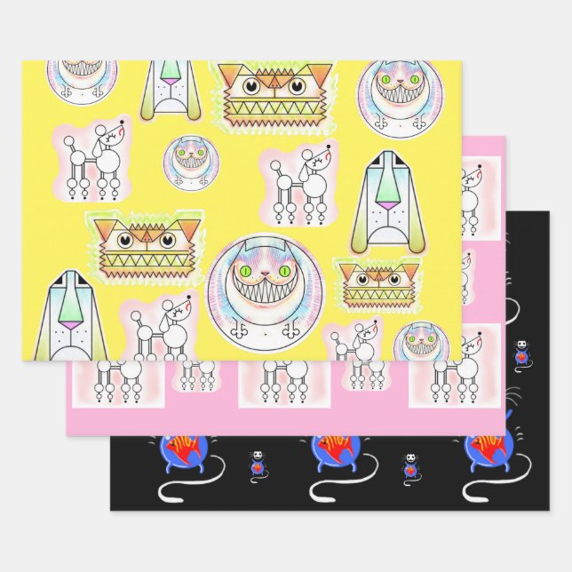 Funny Cats and Dogs Gift Wrap Paper Sheet Set Geschenkpapier Set (Set)