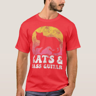 Funny Cats & Bass Gitarre Vintag Retro Hobby326 T-Shirt