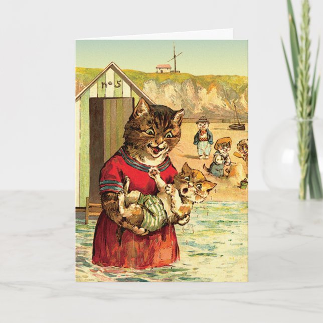 Funny Cats Card/ Einladung: Katzen am Strand Einladung (Vorderseite)