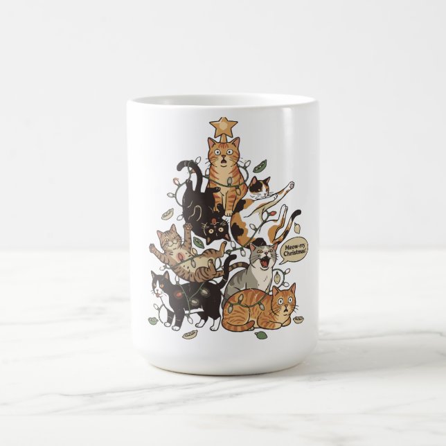 Funny Cats Christmas Tree Tangled Lights Holiday Kaffeetasse (Mittel)