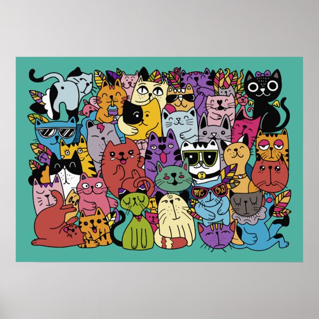 Funny Cats Illustration benutzerdefinierte Farbe Poster (Vorne)