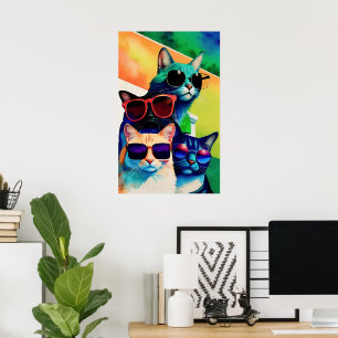 Funny Cats in Sonnenbrille Poster