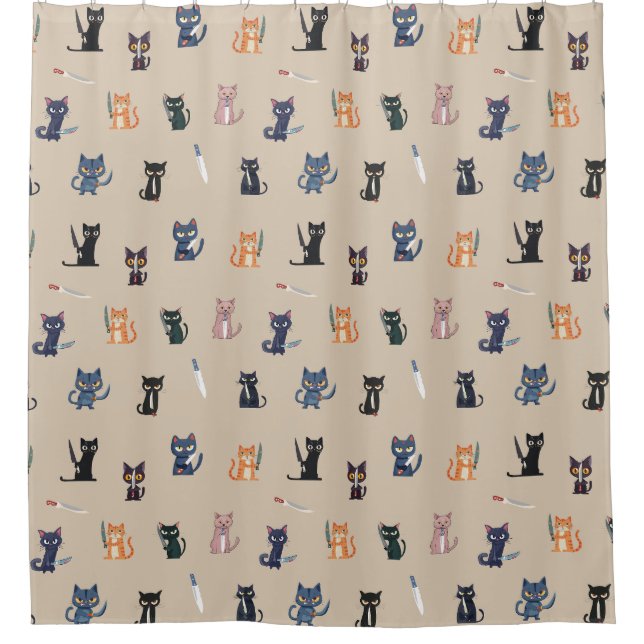 Funny Cats & Knives Duschvorhang (Vorderseite)
