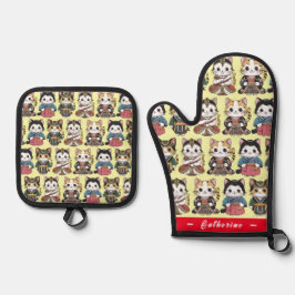 Funny Cats National Costume (Personalisiert) Ofenhandschuh & Topflappen-Set