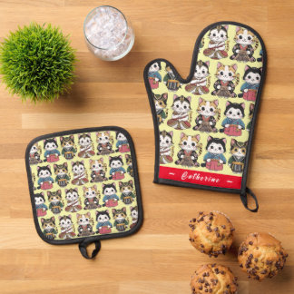 Funny Cats National Costume (Personalisiert) Ofenhandschuh & Topflappen-Set